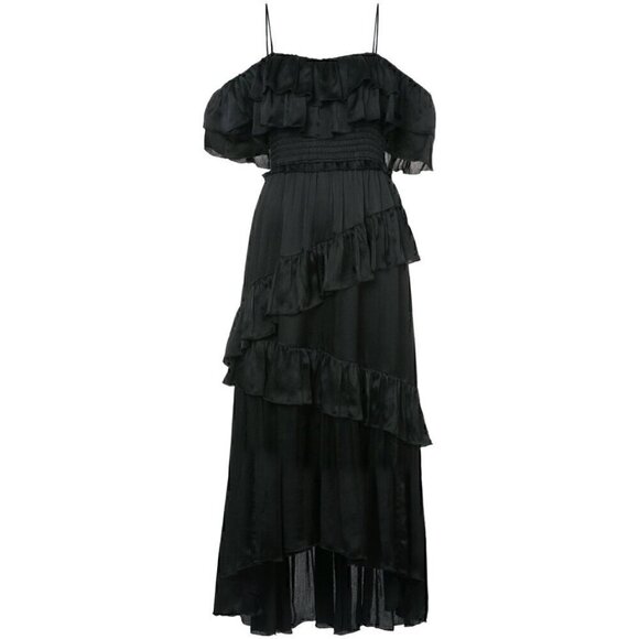 NWT Ulla Johnson Black Silk Louisa Ruffle Silk Tiered Dress - Picture 5 of 12